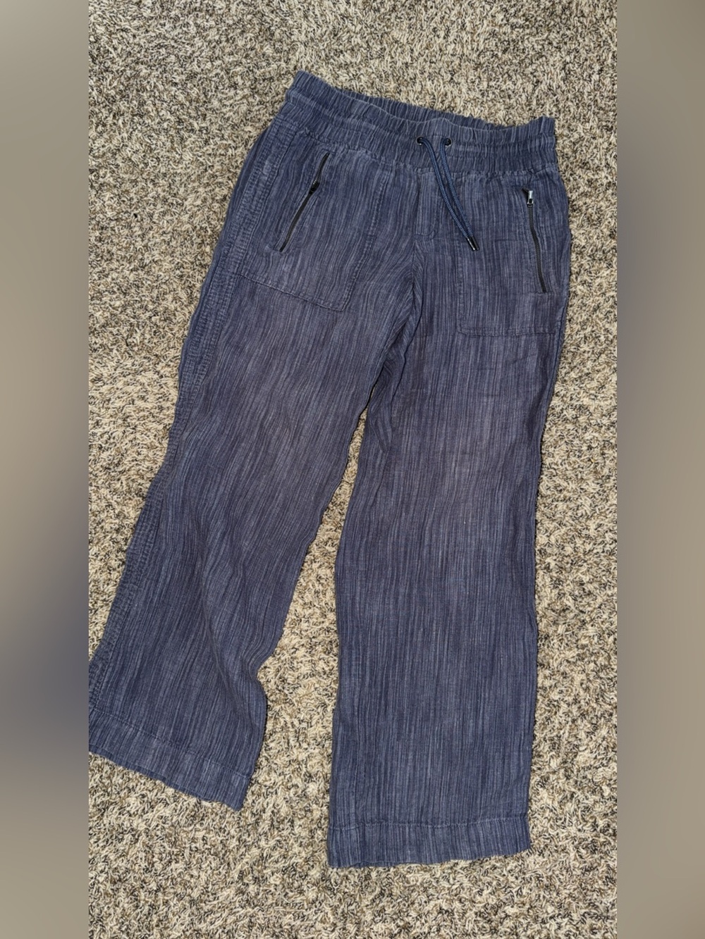 Athleta Cabo Linen Wide Leg Pants Textured Blue Petite 2P - Picture 3 of 4